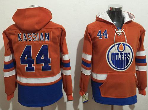 Oilers #44 Zack Kassian Orange Name & Number Pullover NHL Hoodie - Click Image to Close